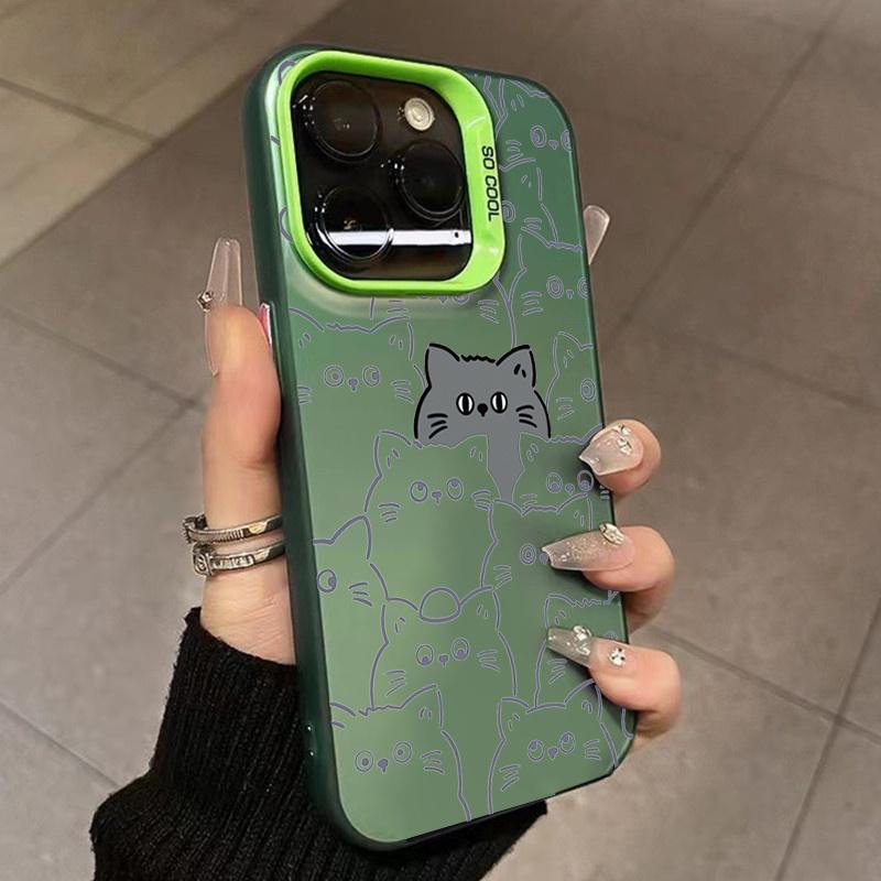 Phone Case For iPhone 13 11 12 14 15 Pro Max Plus XR X XS Max 7 8 Plus SE   Kitten Pattern Shockproof Hard Matte Cover