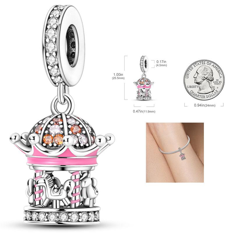 Copper Charms Penguin Unicorn Carousel Pendants Fit Original Pan Bracelet Beads Diy For Jewelry Making