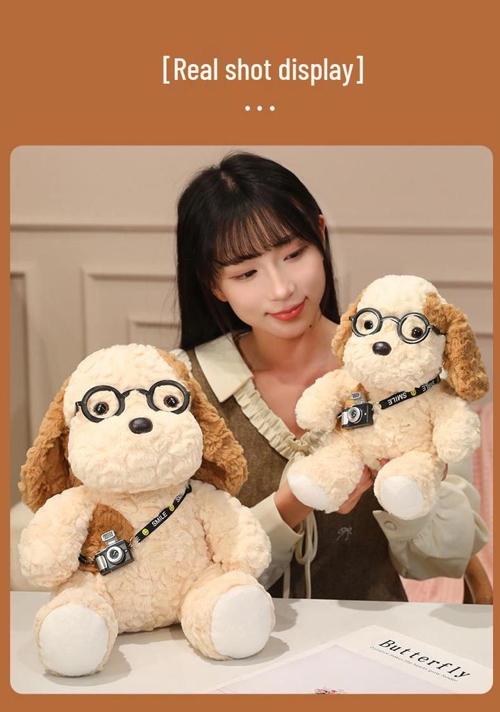 Cute Egg Tart Dog Plush Toy with Glasses - Palm-Sized Cloth Doll for Girls