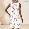 Women Plus Size Sleeveless Round Neck Ring Keyhole White Floral Printed A Line Dress