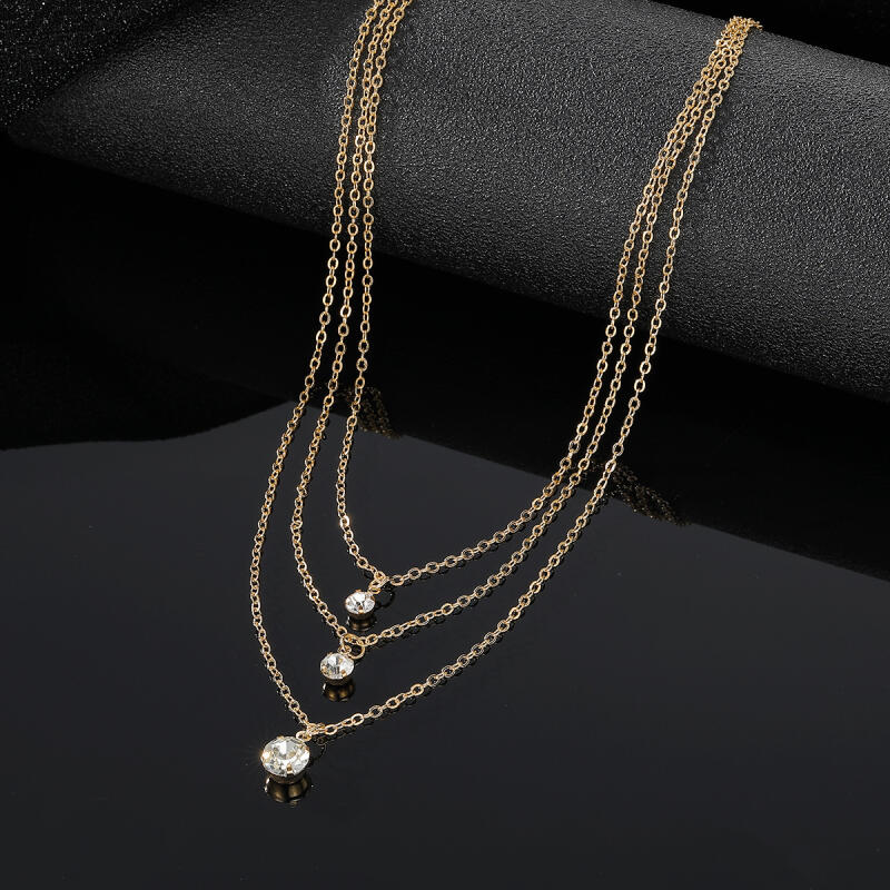 Exquisite Three Layer Circular Rhinestone Pendant Necklaces for Women Ladies Temperament Stacking Necklaces Jewelry Accessories
