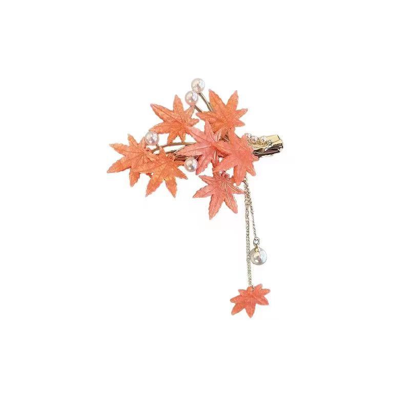2024 Exquisite Maple Leaf Tassel Hair Clip - Elegant Duckbill Hairpin for Women