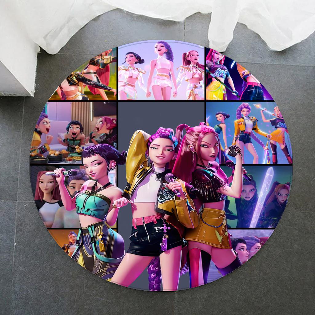 K-POP D-Demon H-Hunters Round Rug for Kids Room Pink Play Mat Soft Non-Slip Carpet for Girls Boys Bedroom Personalized Floor Mat