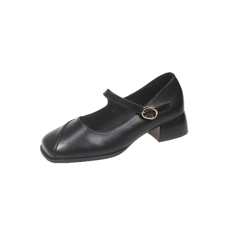 Design Office Lady Pumps Shoes Casual Thick Heel Buckle 2025 Spring Autumn Female Square Toe Mary Jane Shoes