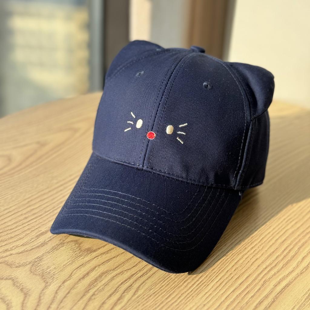 Cute cartoon kitten hard-brim baseball cap for women, sweet girl style, versatile, wide brim, makes the face look smaller, cartoon hat