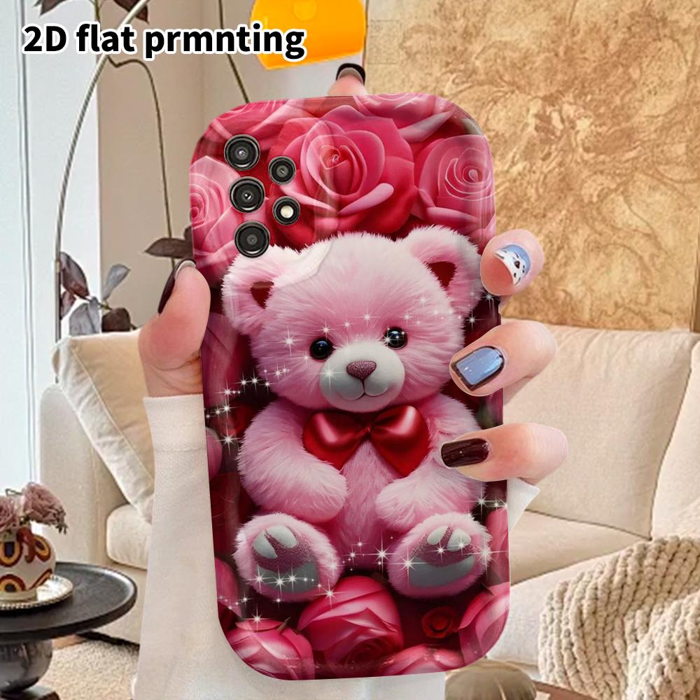 Phone Case: 2D Flat Samsung Galaxy A34 A35 M05 M06 S20 S22 S21 FE Plus 5G Protective Case, Couple Style, Pink Bear, Christmas and Halloween Gift