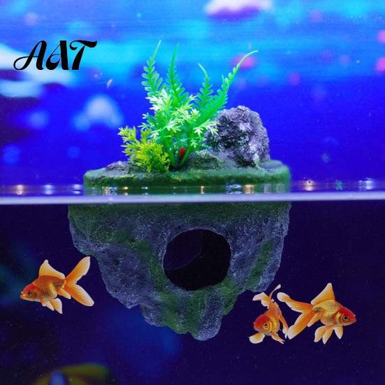 Shrimp Resting Shelter Floating Rock Aquarium Decoration, Realistic Moss Ornament with Betta Fish Hiding Place Cave, Tank Hideout for Guppy