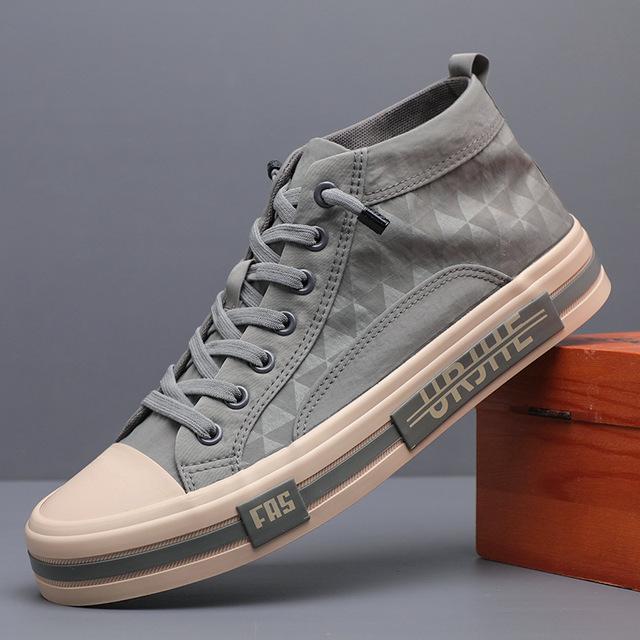

Модные мужские кроссовки, мужские парусиновые ботинки с высоким берцем, осень 2024, повседневная обувь с мягкой стелькой на шнуровке, весенне-осенняя обувь с резиновой подошвой 44 серый