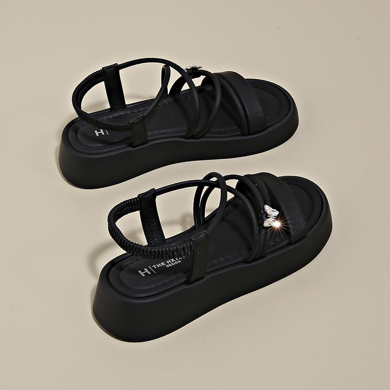 CRLAYDK Rome Sandals for Women Strap Beach Soft Leather Ladies Walking Slippers Elastic Band Summer Casual Travel Slides