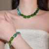 Elegant Rhinestone Geometric Earring and Necklace Set with Color Block Design