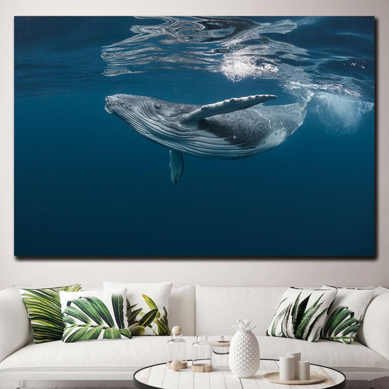 Natural Blue Whale Fish Tail Canvas Painting Wall Art Seascape Animal Killer Whale Posters and Prints for Living Room Home Decor