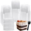Rainmae 12 Oz Disposable Plastic Dessert Cups with Lids Parfait Cups with Lids Fruit Cups with Lid Appetizer Cups Sporks Square Clear Cups for To Go