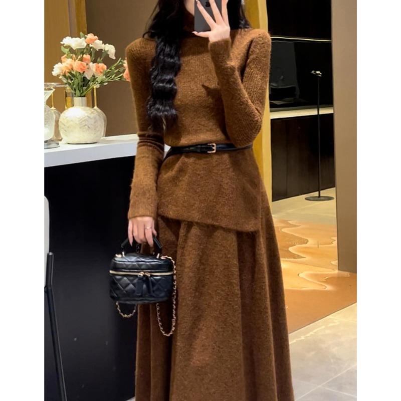 Knitted bottoming dress three-piece women's autumn and winter new style suit skirt