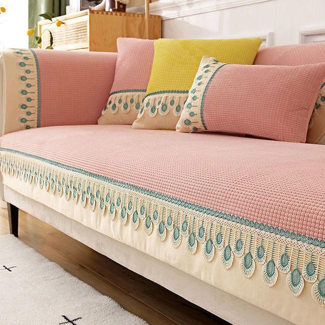 Copridivano in Pile Polare Antiscivolo a Quadri Cuscino per Divano di Alta Gamma Soggiorno Mobili Universali Antipolvere Copertura Totale