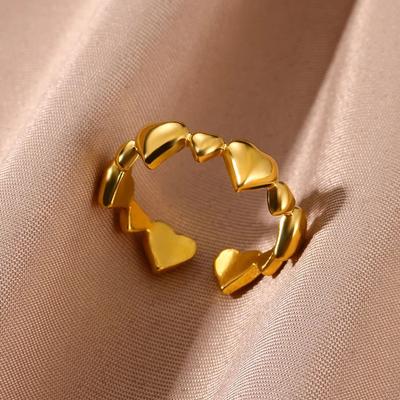Minimalist Heart Stainless Steel Open Zircon Rings for Women Vintage Gold Color Wedding Aesthetic Ring Femme Jewelry Accessories
