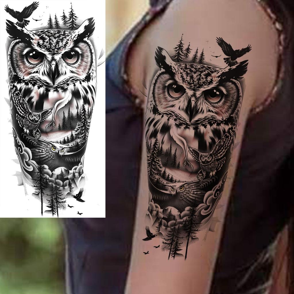 1 Sheet Realistic Lion Owl Tiger Temporary Tattoos Waterproof Long Lasting Fake Tattoo Sticker For Men Women Adults Temp Tatoos