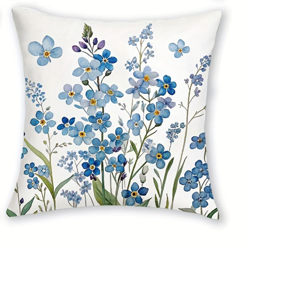 

Blue Forget - me - not & Home - themed PillowcasesLiving room sofa cushion cover, soft and comfortable, bedroom room decoration 16x16in 40x40cm