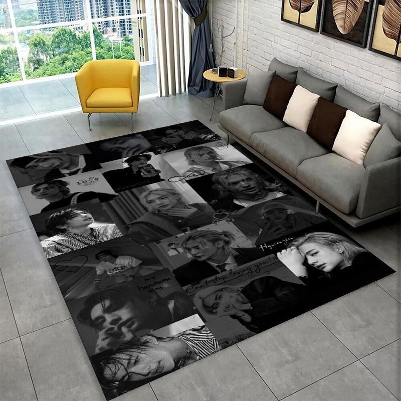 Kpop Hyunjin Stray Kids Music star Carpet Rug for Playroom Bedroom Living Room Sofa Home Decor,kid Area Rug Non-slip Floor Mat