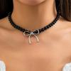 Vintage Bowknot Choker Beads Necklace Stylish Neck Jewelry Beads Statement Accessories