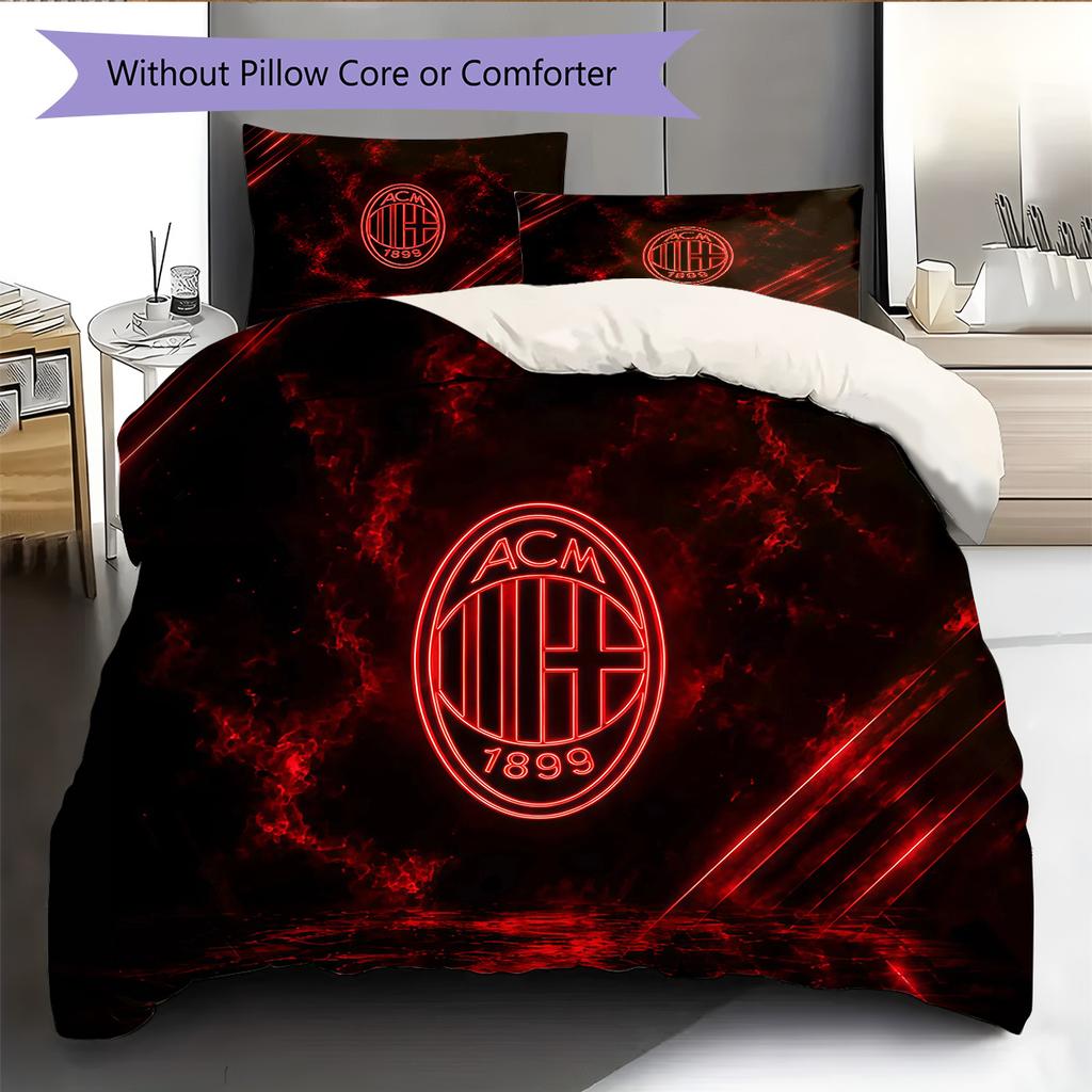 Associazione Calcio Milan Pattern Bedding Quilt Set  Home Decoration  Gift (1 * Duvet Cover + 2 * Pillowcase  Without Core)