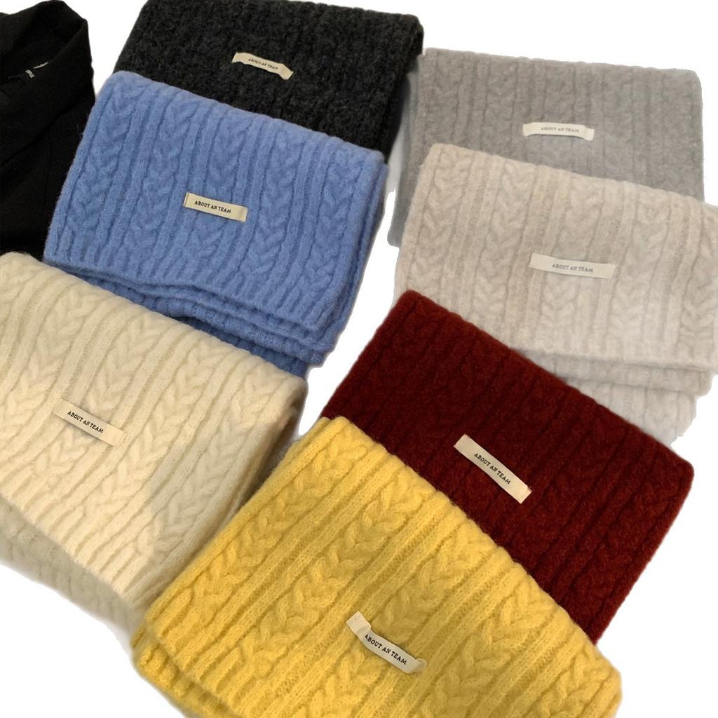 Yellow knitted wool scarf, women's autumn and winter Korean high-end sense, thickened atmosphere, warm and cold-proof neck scarf