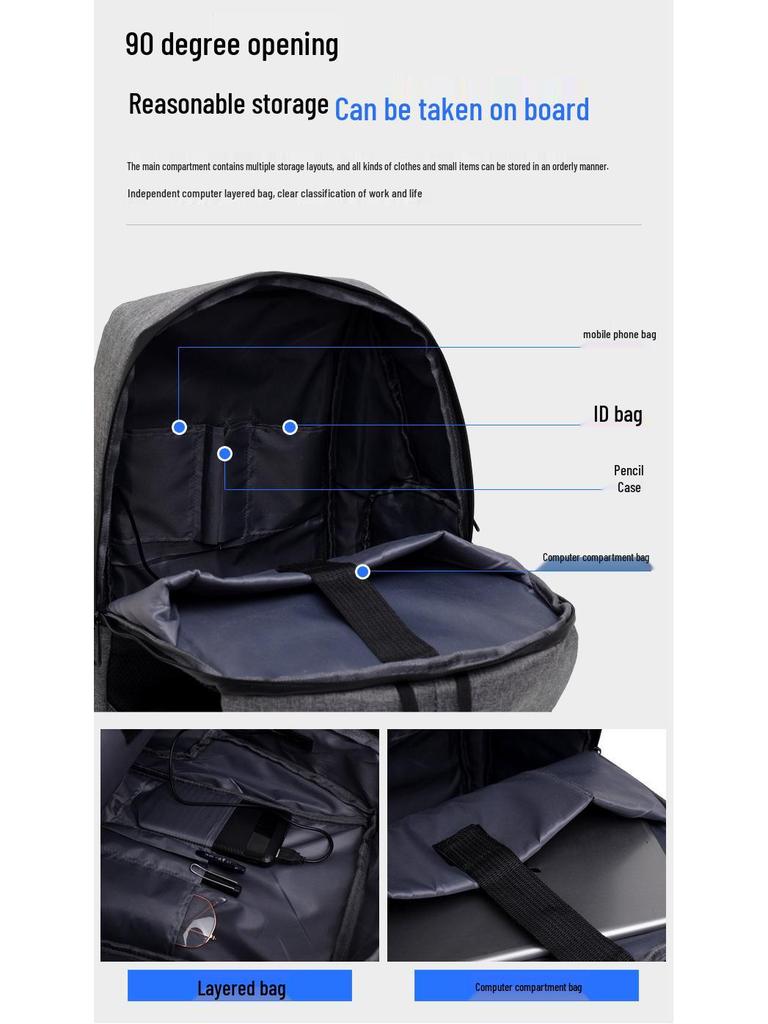 Multi-Function USB Travel Backpack: Large Capacity for Business & Casual Use