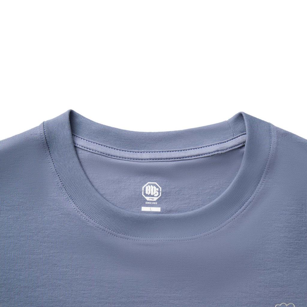 Li Ning Basketball Series Letter Sports Casual Simple Round Neck Pullover Loose Short Sleeve T-Shirt Men Tops Breeze-Blue AHSV225-8