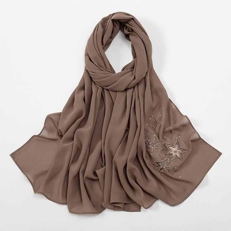 Nowy Haftowany Szyfonowy Hidżab Malezja Kobiety Islamskie Szale Muzułmańskie Hidżaby Chusta na Głowę Bawal Tudung Haftowana Szyfonowa Chusta Hidżab