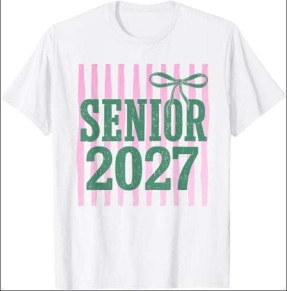 Cute Striped High School Graduation Senior Class of 2027 T-Shirt