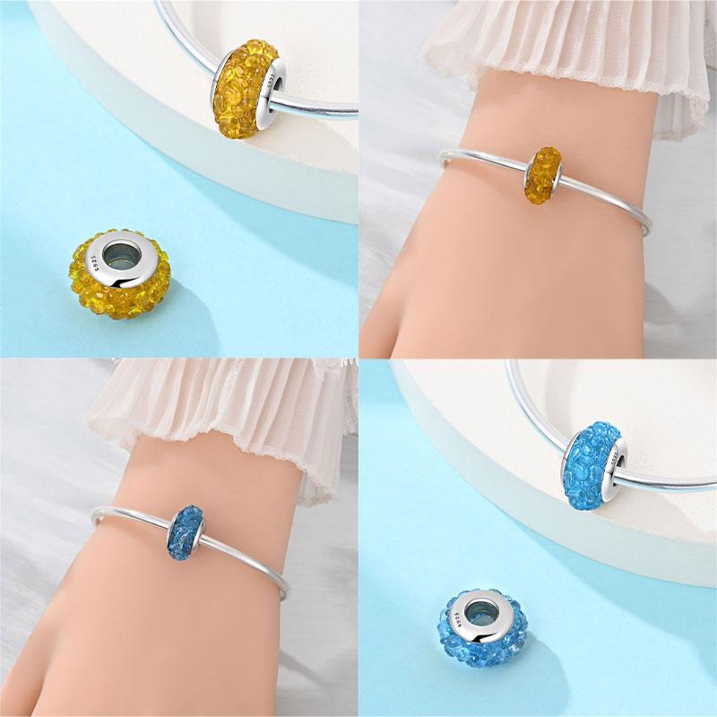 Copper Beads Pendant Couple Security Chain Golden Sun, Glass Beads Charm For Women Bracelet Engagement Jewelry Gift