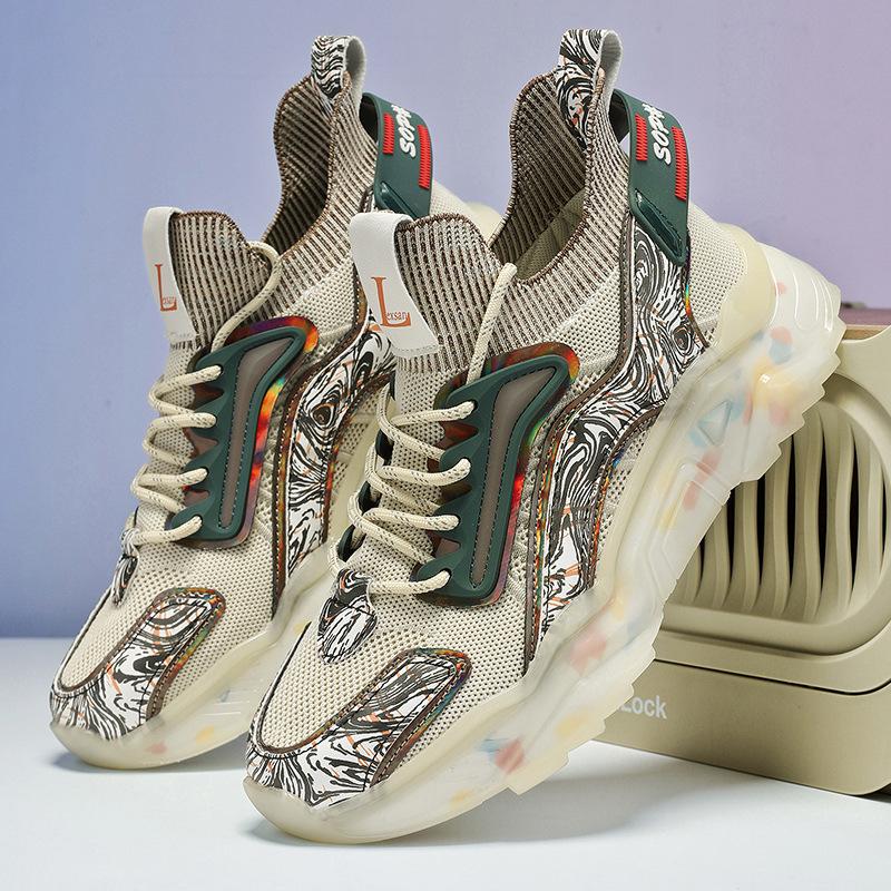 

Autumn national sports shoes printed outsole ultra-light heightening platform running dad shoes large size men s shoes 46 бежевый