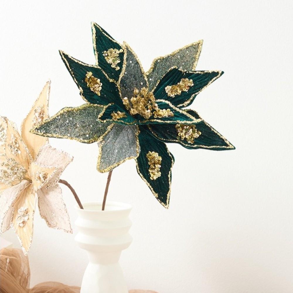 Neue 32CM Künstliche Weihnachtsstern Blume Pailletten Funkelnde Simulationsblumen Glitzer DIY Weihnachtsblume Hochzeitsdekoration