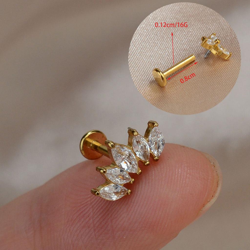 1PC Titanium Stainless Steel Earrings Tiny Butterfly Leaf Flat Rook Lobe Cartilage Snug Helix Couch Tragus Labre Piercing 16G