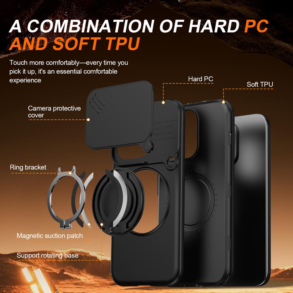 Sliding Camera Lens Cover Armor Phone Case For VIVO V70 V2538 V70Elite V2548 Metal Ring Stand TPU Frame Plastic Shockproof Shell