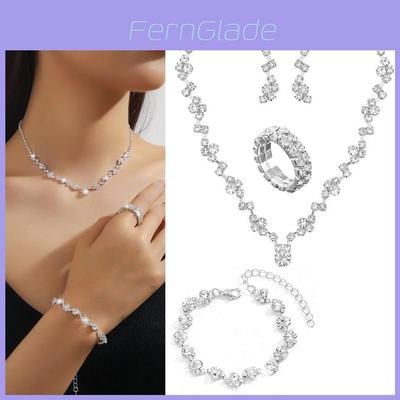 Water Drop Jewelry Set With Rhinestone Earrings Necklace And Bracelet For Bridal And Wedding