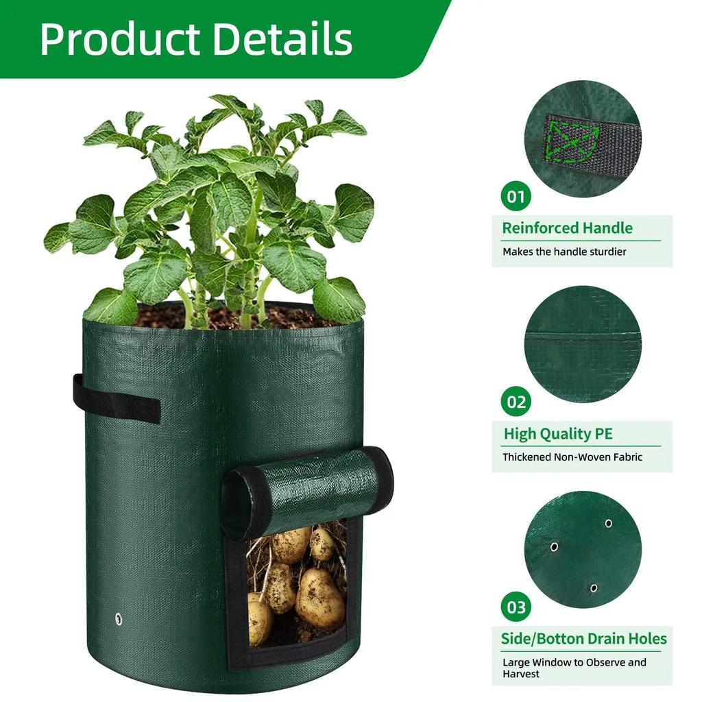 1PC Garden Potato Grow Bag PE Fabrics Gardening Thicken Pot Vegetables Planter Tub with Handles and Access Flap