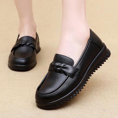 Frühling Herbst Mode Damenschuhe Frau Echtes Leder Keilabsatz Lässig Einzelne Schuhe Weiche Sohle Bequem Mutters Flache Schuhe