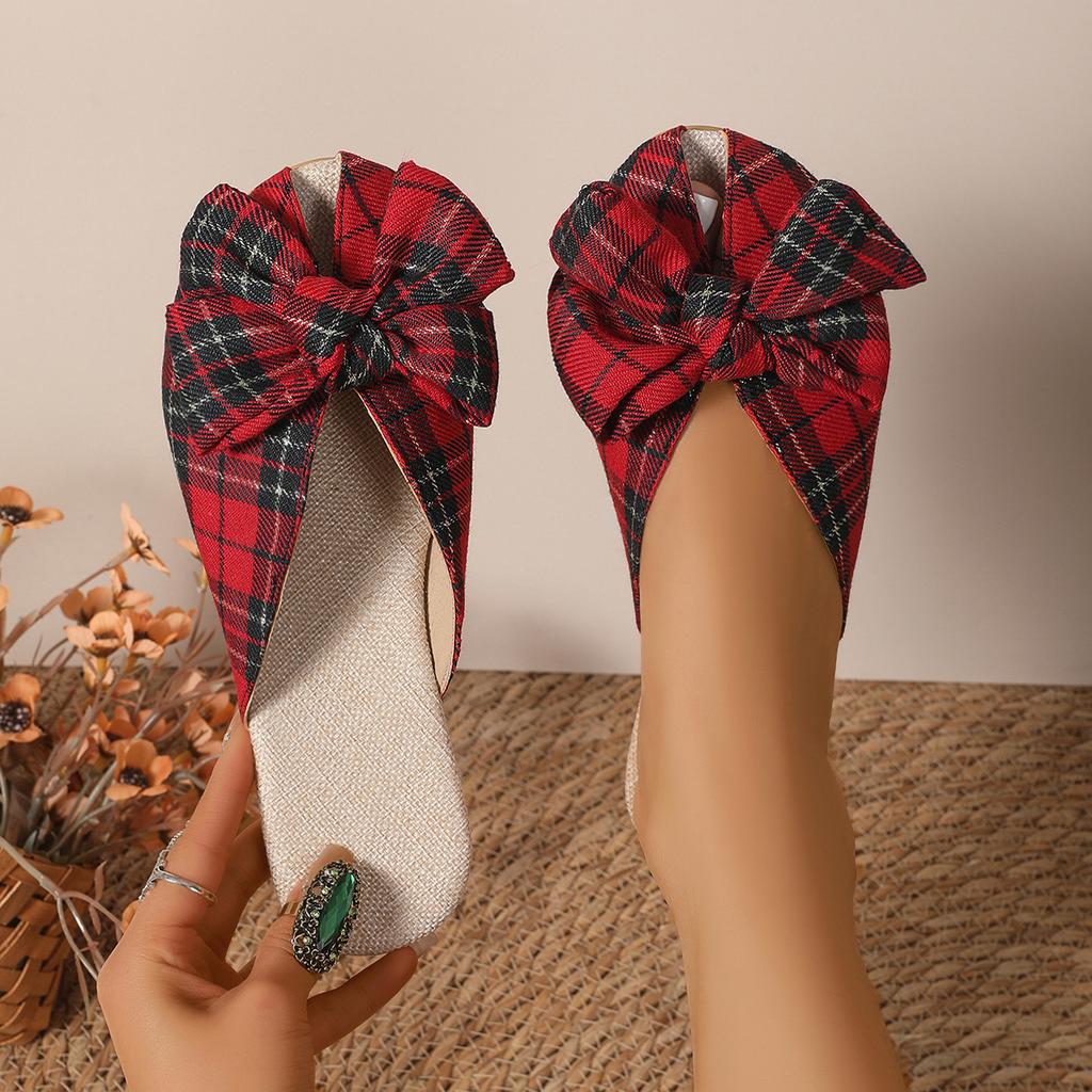Fashion Women Slippers Fashion Sweet Bow Linen Slippers Flat Peep-toe Closed-toe Sandals Non-Slip Hollow Outdoor Shoes Slides Women