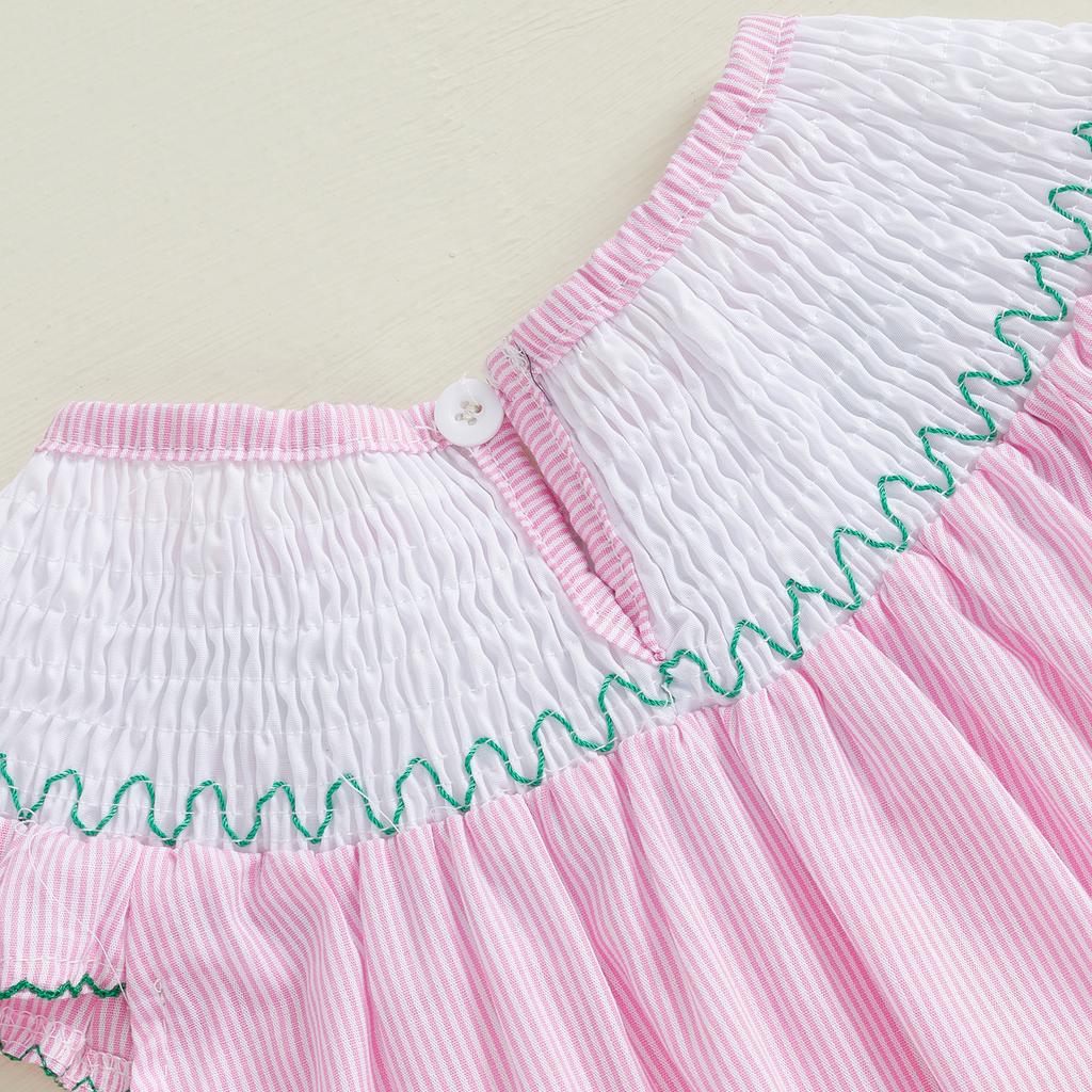 Kleinkind Mädchen Frühling Sommer Kleid Shamrock Stickerei Ärmellos Rundhals Gestreift A-Linien Kleid