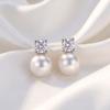 High Sense Square Zircon Pearl Stud Earrings Women, Simple Commuting Light Luxury Earrings Internet Celebrity Temperament Versatile Jewelry