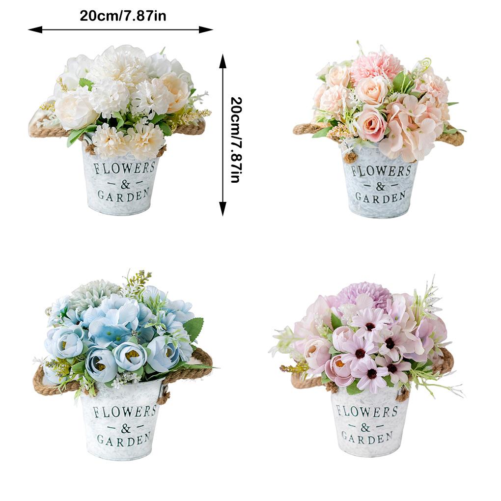 Artificial Flowers with Vase Faux Rose Plants Bucket Arrangement Decorations Home Decor Planter Container for