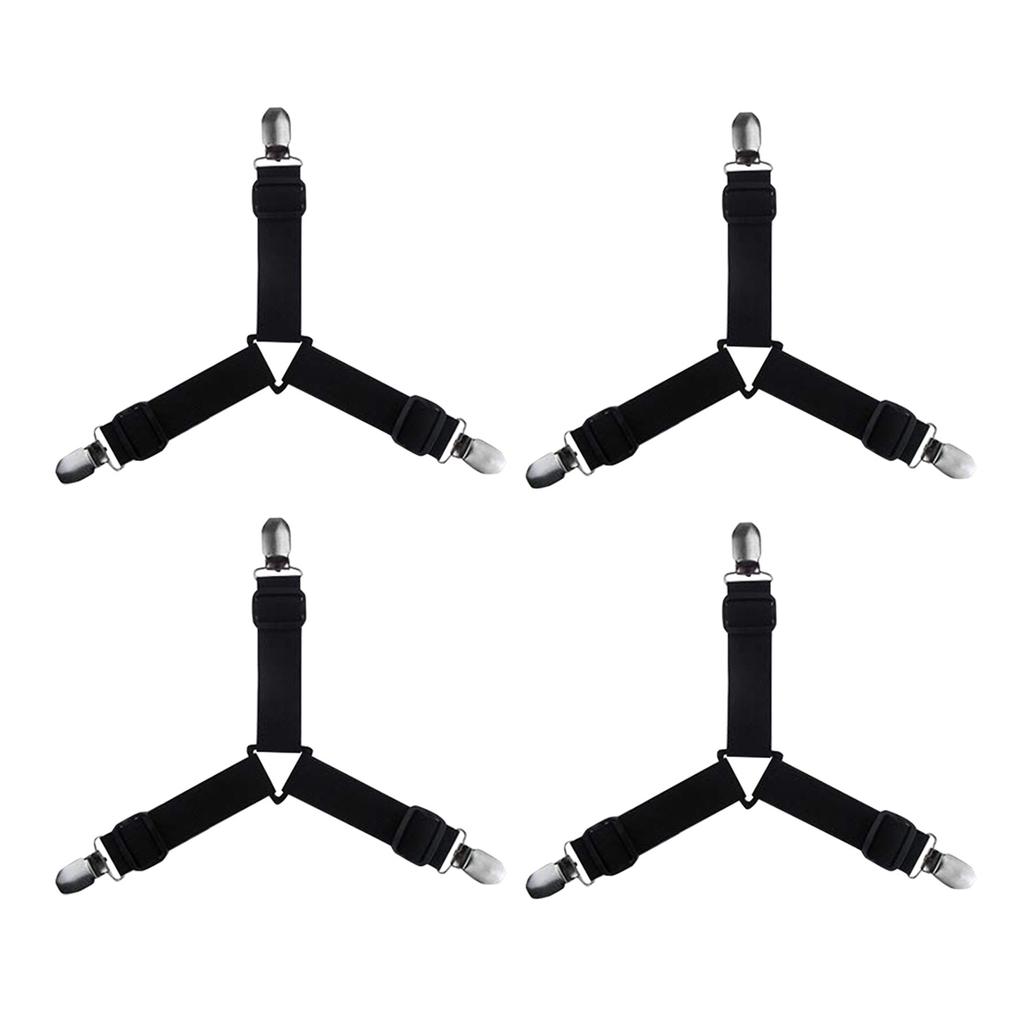 4 PCS Bed Sheet Holder Straps, Elastic Mattress Corner Clips 3 Way Fitted Bed Sheet Fastener Suspenders Grippers