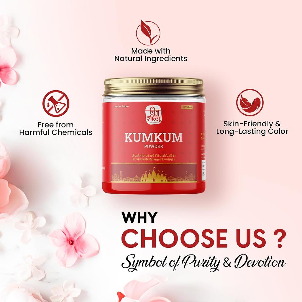 100% Erboristico Originale Puro Polvere di Kumkum/Roli Fatta con Curcuma Pura | Tika Rossa Sacra per Pooja, Tilak e Festival | Naturale e Sicuro per la Pelle | 50g