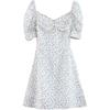 Dress women's summer new lace-up bubble sleeves slim waist floral medium and long dress women's clothing