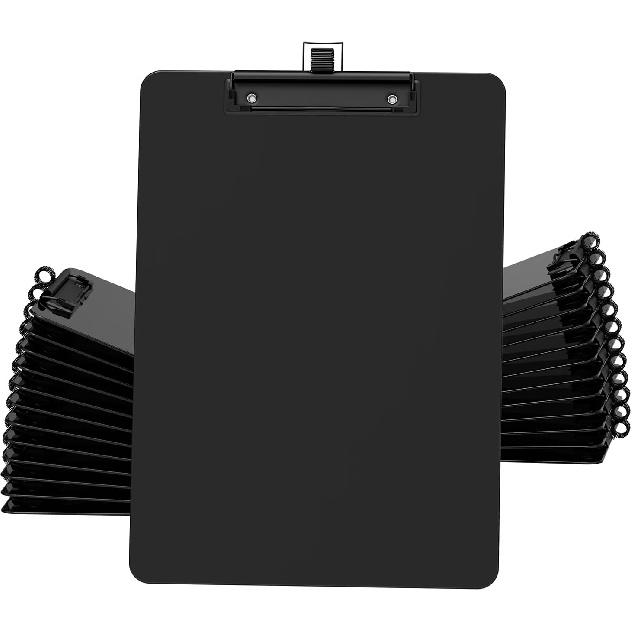 2 Pack Black Clipboard with Pen Holder, 8.5 x 11 Plastic Clip Boards with Black Low Profile Clip, Letter Size for Classroom, Teacher, Students,