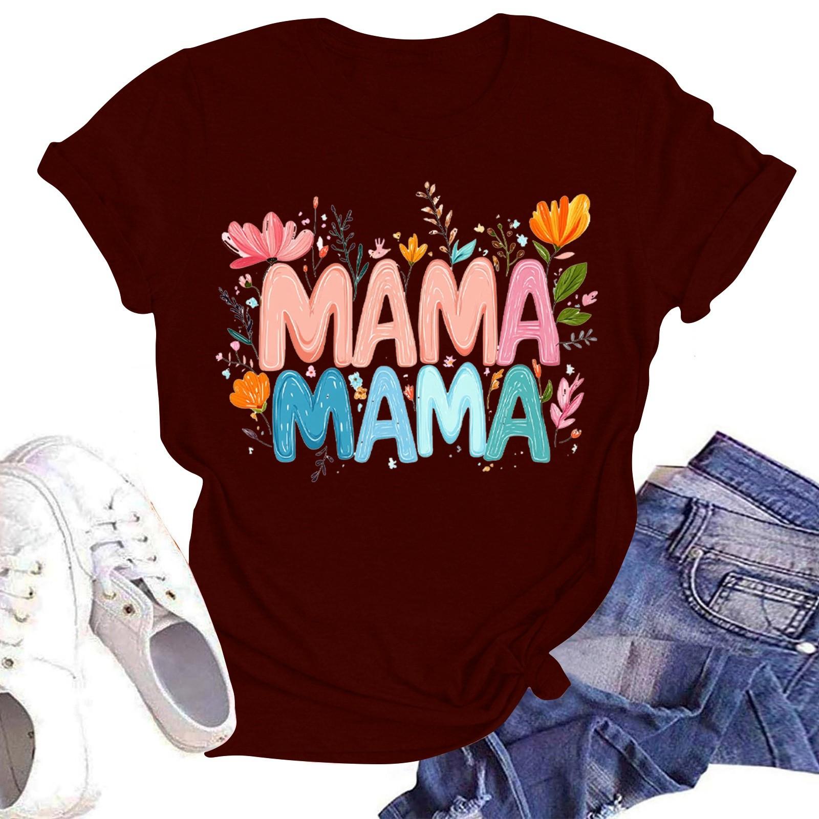 

Женская повседневная футболка с круглым вырезом и короткими рукавами с принтом XL винный