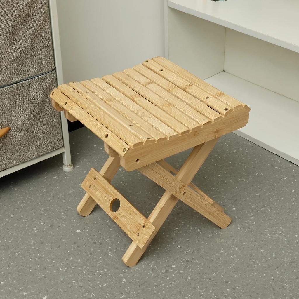 Portable Folding Stool Multi Purpose Bamboo Non-Slip Footstool For Home Bathroom Outdoor Camping Leisure Fishing Stool