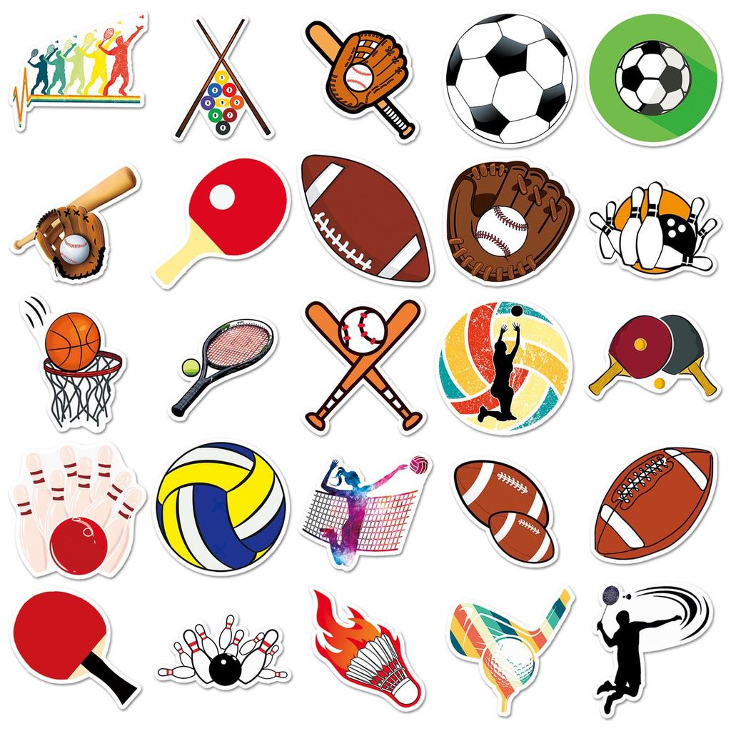 50-Piece Mixed Ball Sports Graffiti Stickers for Water Bottles & Luggage