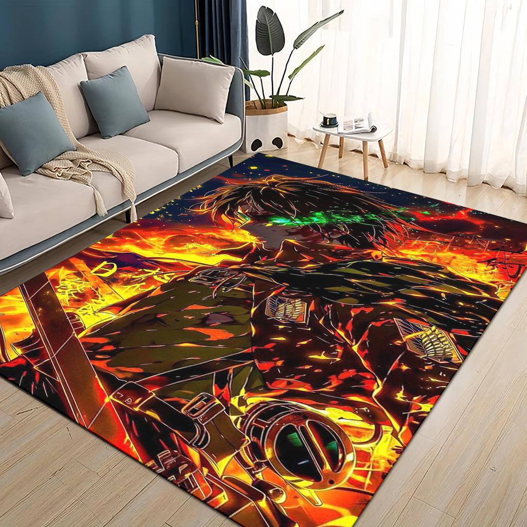3D Cartoon Attack On Titan Eren Mikasa Anime Carpet Rug for Living Room Bedroom Home Sofa Decoration,kid Play Non-slip Floor Mat