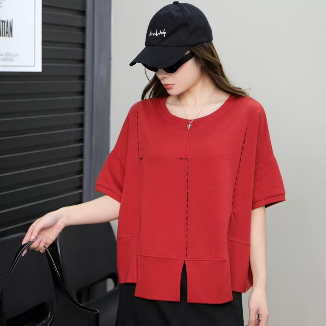 

DIMANAF 2025 Плюс Размер Лето Однотонный Летучая Мышь Белая Футболка Женская Короткий Рукав Длинные Пуговицы Свободные Топы Футболки One Size